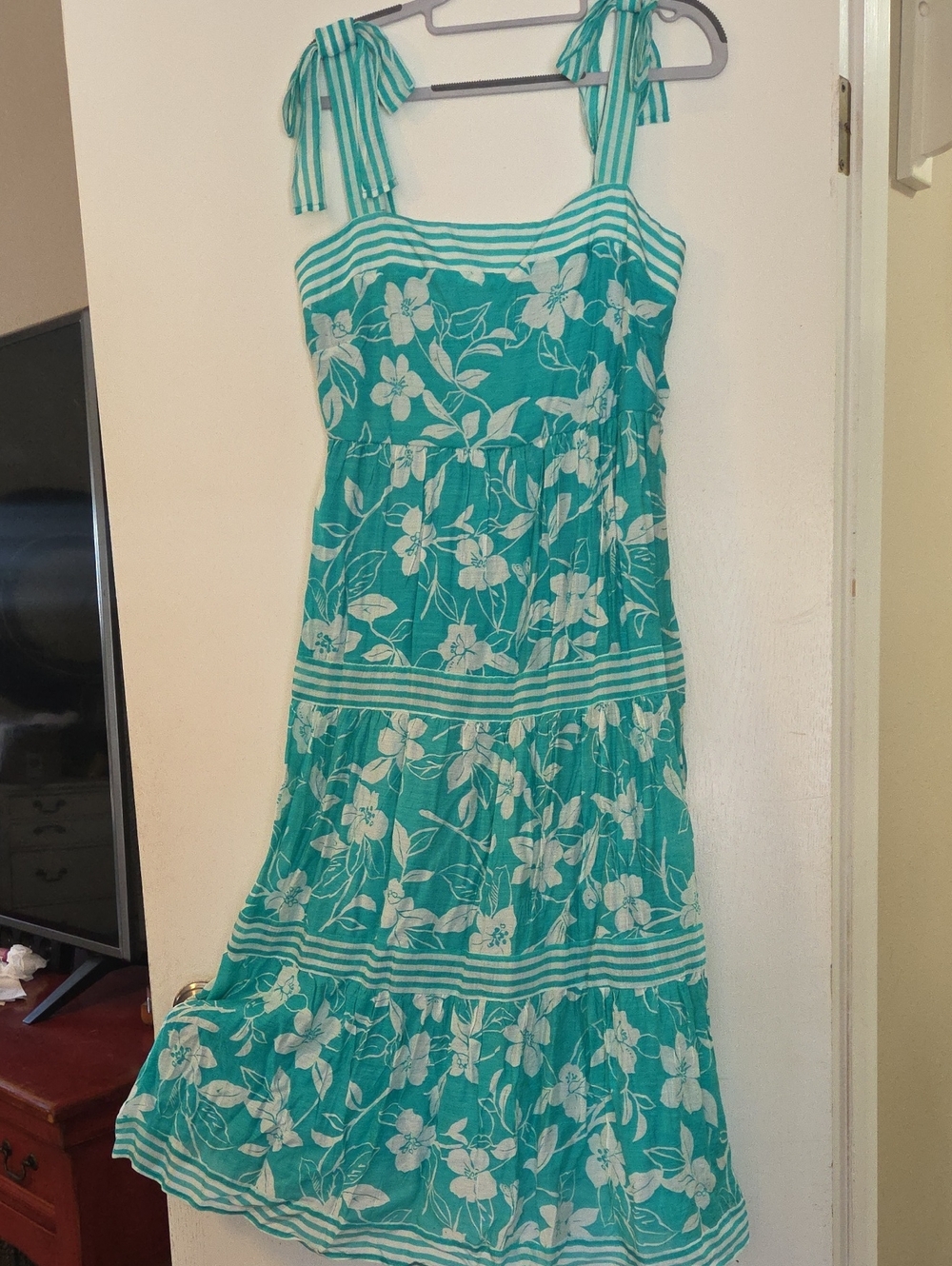 Sweet Wanderer Turquoise and White Floral Tie-Shoulder Maxi Dress